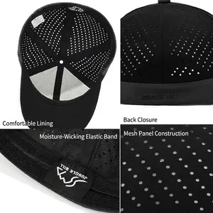 Breathable black quick-dry baseball cap with full closure and elastic sweatband design