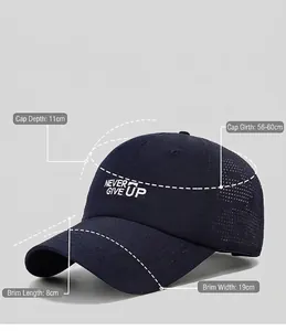 Guía de tallas para gorra de béisbol de secado rápido con detalles de malla lateral