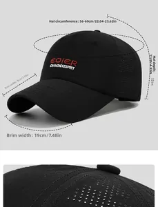 Detail of laser-perforated breathable fabric and embroidery on black baseball cap