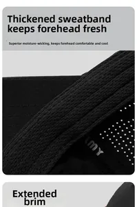 Detail of the padded sweatband and breathable mesh on this black baseball cap