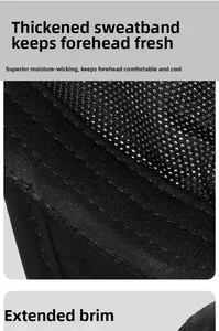 Détail de la casquette sport noire avec bandeau anti-sueur et maille aérée
