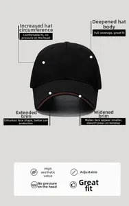 Dettaglio del cappellino da baseball nero regolabile con tesa lunga e corona profonda