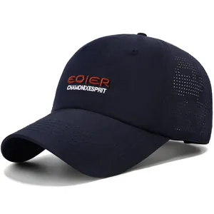Dark blue quick-dry baseball cap with embroidered lettering and laser-cut vents