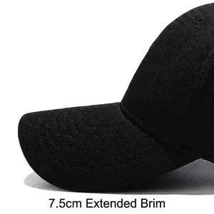 Black breathable baseball cap with 7.5cm extended brim for full face sun protection