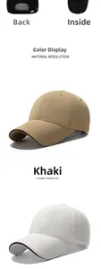 Dettagli del cappellino da baseball kaki con bordo a contrasto e trama in tessuto traspirante