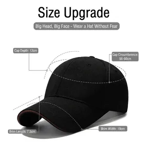 Cappellino da baseball nero strutturato con tabella taglie per testa di 56-60cm