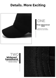 Detailed view of the structured brim and wide moisture-wicking sweatband on the black military cap