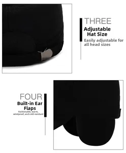 Detail view of the metal adjustment buckle and foldable ear flaps on winter cap