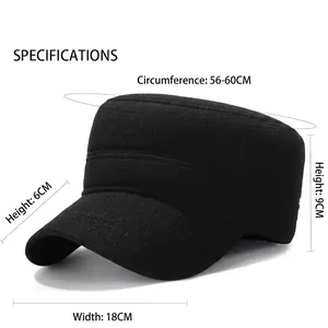 Black flat top cadet cap with dimensions 56-60cm circumference and 6cm brim height