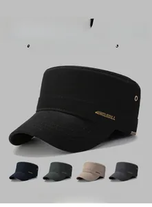 Detail view of cotton cadet caps in five colors with metal eyelets and logo plate