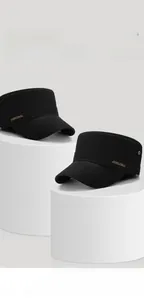 Detailed close-up of high-density cotton twill fabric and gold embroidery on the cadet cap
