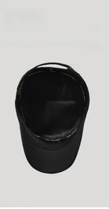 Macro detail of the interior lining with sweatband and breathable mesh for flat top cap