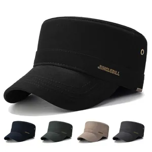 Vintage Cotton Cadet Cap For Men Women Flat Top Army Hat With Metal Logo Adjustable Outdoor Fashion Sun Protection Cap
