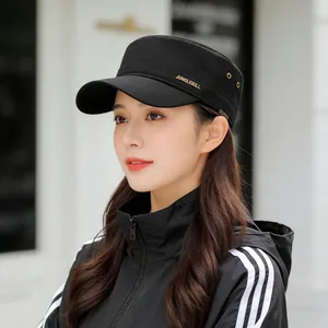Classic black cotton flat top army cap with golden metallic JUNGLEBILL side logo