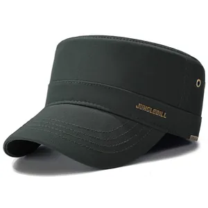 Army green cotton cadet cap with side metal eyelets and premium stitching detail