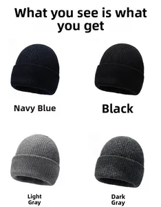 Vertical ribbed knit beanie textures in navy blue, black, light grey, and dark grey colors