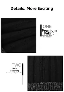 Detail of warm black knit fabric showing premium stitching and breathable elastic texture