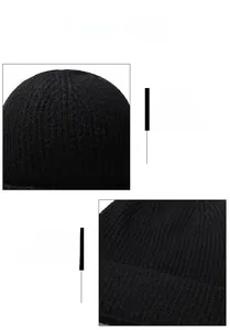 Macro view of black knit beanie showing fine ribbing texture and dense stitching detail