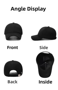 Multiple views of matte black winter baseball cap with adjustable metal back buckle