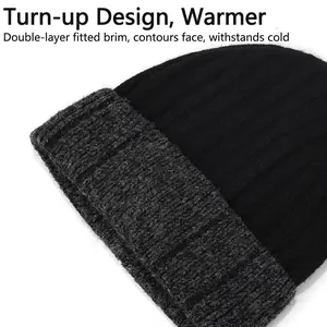 Winter ribbed knit beanie with stylish black and grey color block for outdoor warmth