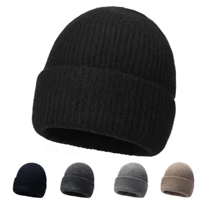 Winter Warm Knitted Beanie Hat For Men Women Solid Color Ribbed Cuff Skull Cap Cold Weather Outdoor Thermal Headwear