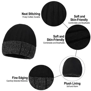 Two-tone knit beanie with warm fleece lining and reinforced stitching for winter