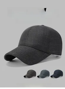 Winter baseball cap with soft fleece lining and textured plaid fabric for cold protection