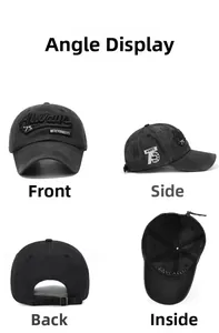 Detail view of washed cotton baseball cap with 3D embroidery from four angles