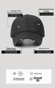 Detail of gray winter baseball cap featuring fleece lining and adjustable strap buckle