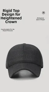 Close-up of structured charcoal grey baseball cap with textured warm winter fabric