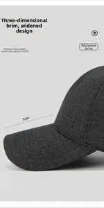 Detail view of deep gray baseball cap with 7cm wide brim and textured twill fabric
