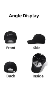 Detail view of black baseball cap with NYC 3D embroidery and adjustable metal buckle