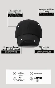 Detail of winter baseball cap showing thick fleece lining and adjustable metal buckle
