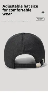 Detail view of winter plaid baseball cap with adjustable silver metal buckle at the back