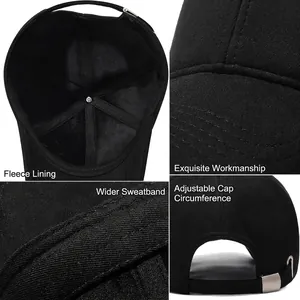 Winter fleece baseball cap in black suede with warm lining and adjustable metal buckle
