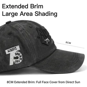 Faded dark gray washed cotton baseball cap with 3D embroidery and 8cm long brim