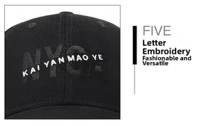 Close-up of premium black cotton baseball cap showing detailed NYCA letter embroidery