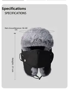 Detailed size specifications for winter trapper hat with height and circumference dimensions