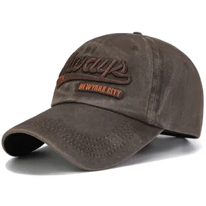 Retro washed cotton baseball cap with 3D embroidery showing Always New York City text