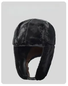 Detail view of the thick faux fur texture and warm fleece lining on the winter trapper hat