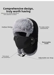 Winter bomber hat featuring thick faux fur lining and a detachable protective face mask