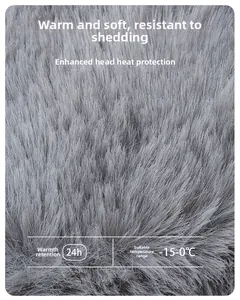 Macro detail of thick grey faux fur lining for winter hat with -15 degree thermal rating