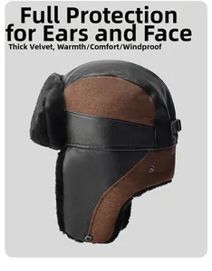 Close-up of thick thermal lining and durable PU leather on a winter trapper hat