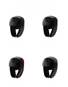 Winter faux leather trapper hats in brown, black, red, and grey with warm fur lining