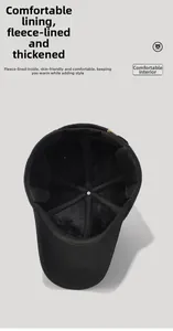 Detail view of the comfortable black fleece lining and warm ear flaps on the baseball cap