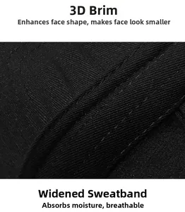 Detail of the three-dimensional brim and widened sweatband on a black plaid cotton cap