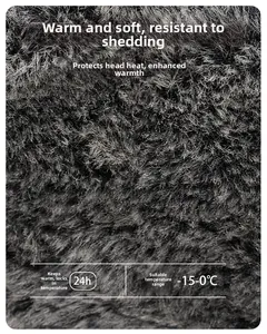Detailed macro view of dark grey thick plush faux fur lining for thermal winter hats