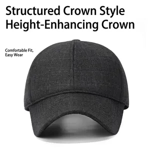 Winter plaid baseball cap in dark gray with structured crown and warm lining for men