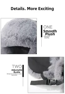 Detail showing smooth plush lining and windproof fixed buckle on winter trapper hat