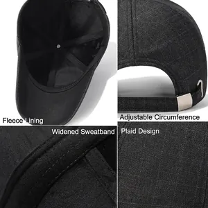 Winter plaid baseball cap for men with warm fleece lining and adjustable strap